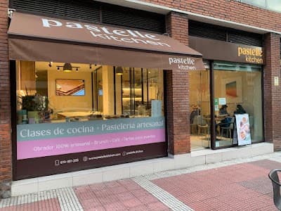 Interior of pastelle kitchen in Madrid