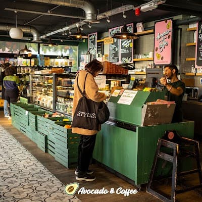 Interior of Avocado & Coffee Organic Cafe in London in London SE10 9ER