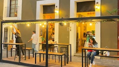 Interior of Black Cat & Black Rabbit Coffee Shop in Pue.