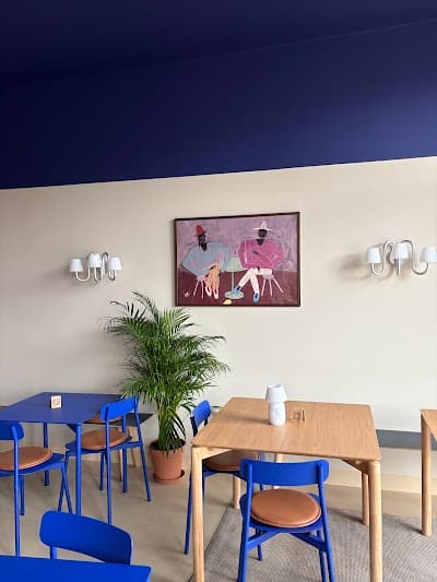 Interior of BQ Canteen. Brunch, coffee, matcha. in KS Amsterdam