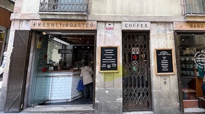 Interior of Tostaderos Bon Mercat Llibreteria in Barcelona